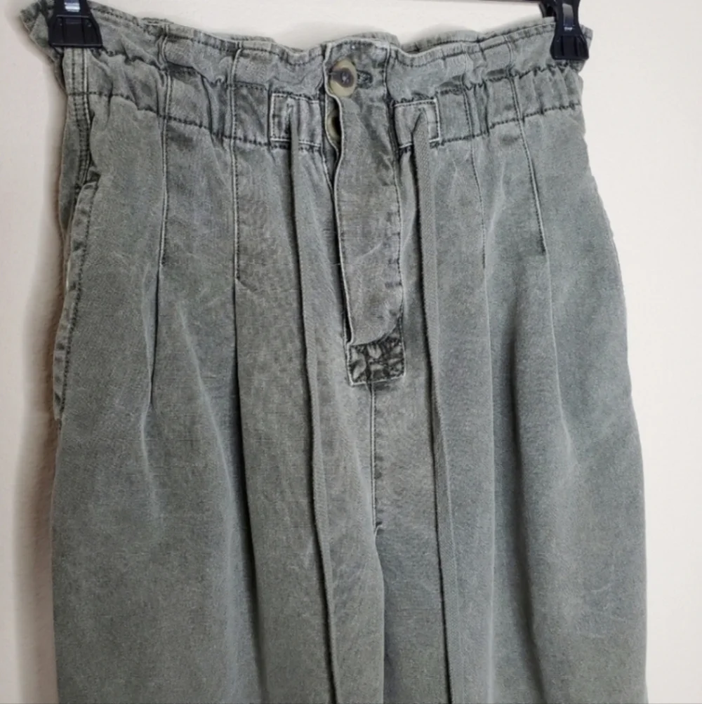 Free People Margate Olive Green High Rise Paperbag Pleated Trouser Pants